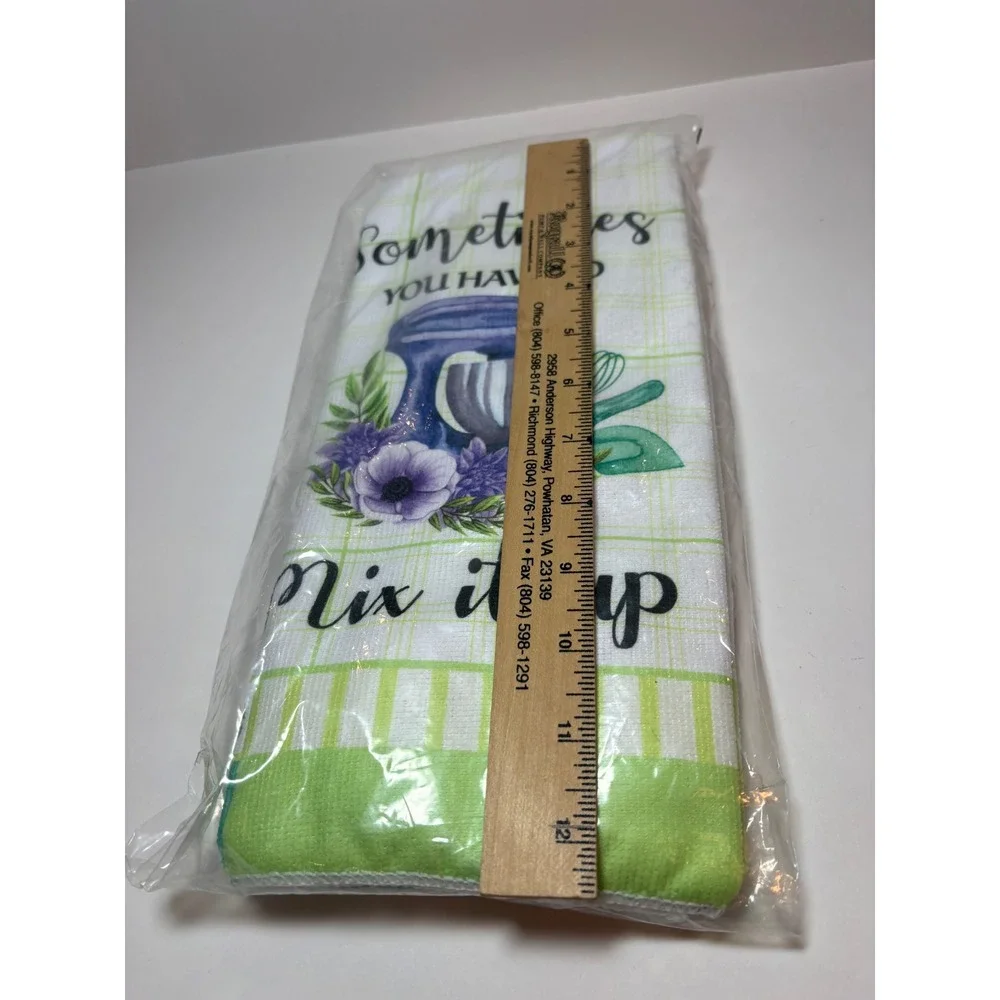 Cheeky Fun Microfiber Kitchen Towel Set of 3 Baking Puns Green Purple 001V6Y NEW